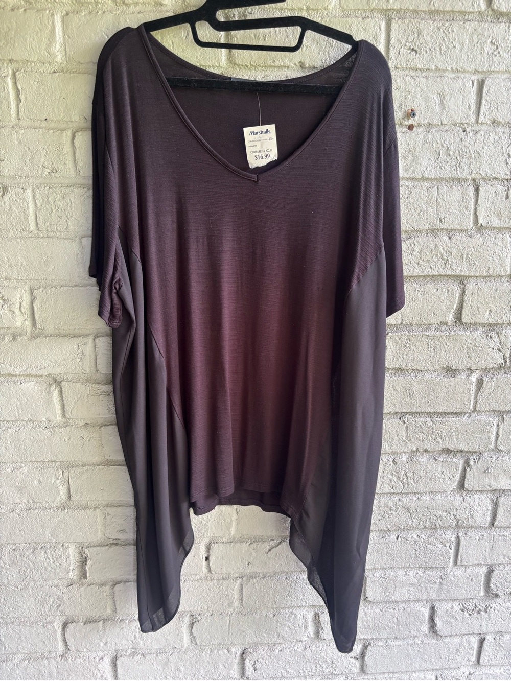 Kim&Cami NWT Sz 3X Black Short Sleeve V-Neck Tunic with semi sheer side panels